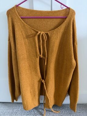 Women's Mustard Tie-Front Sweater